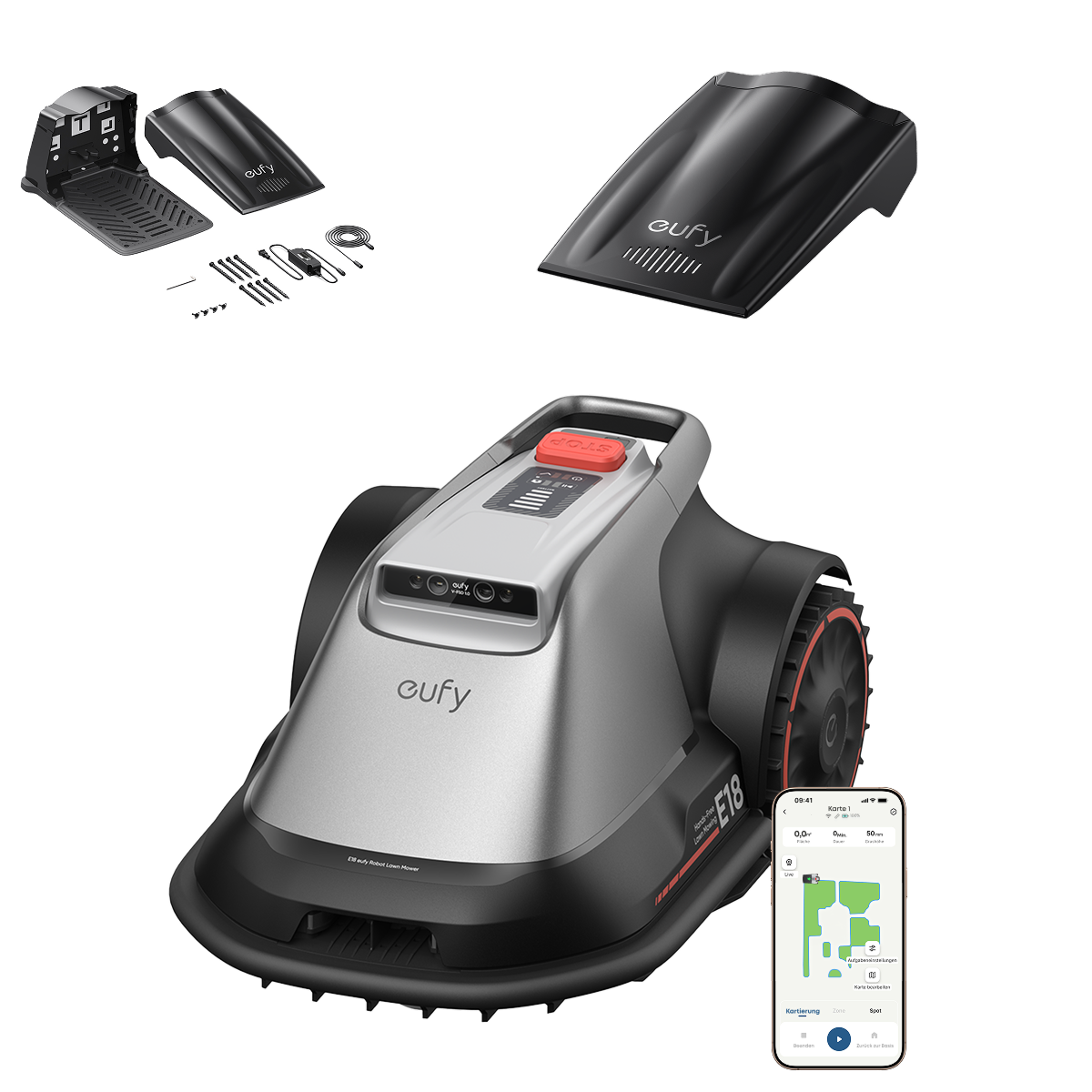 eufy Robotgrasmaaier E18 met eufy laadstation-combinatie voor robotmaaier
