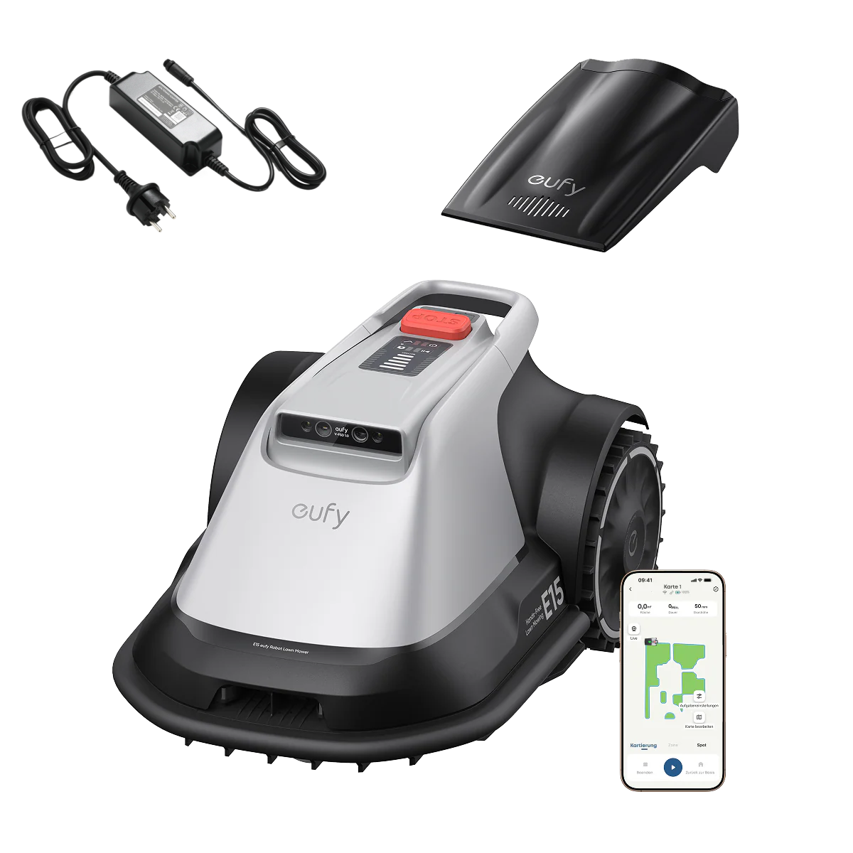 eufy Robotgrasmaaier E15 met eufy netadapter voor robotmaaier