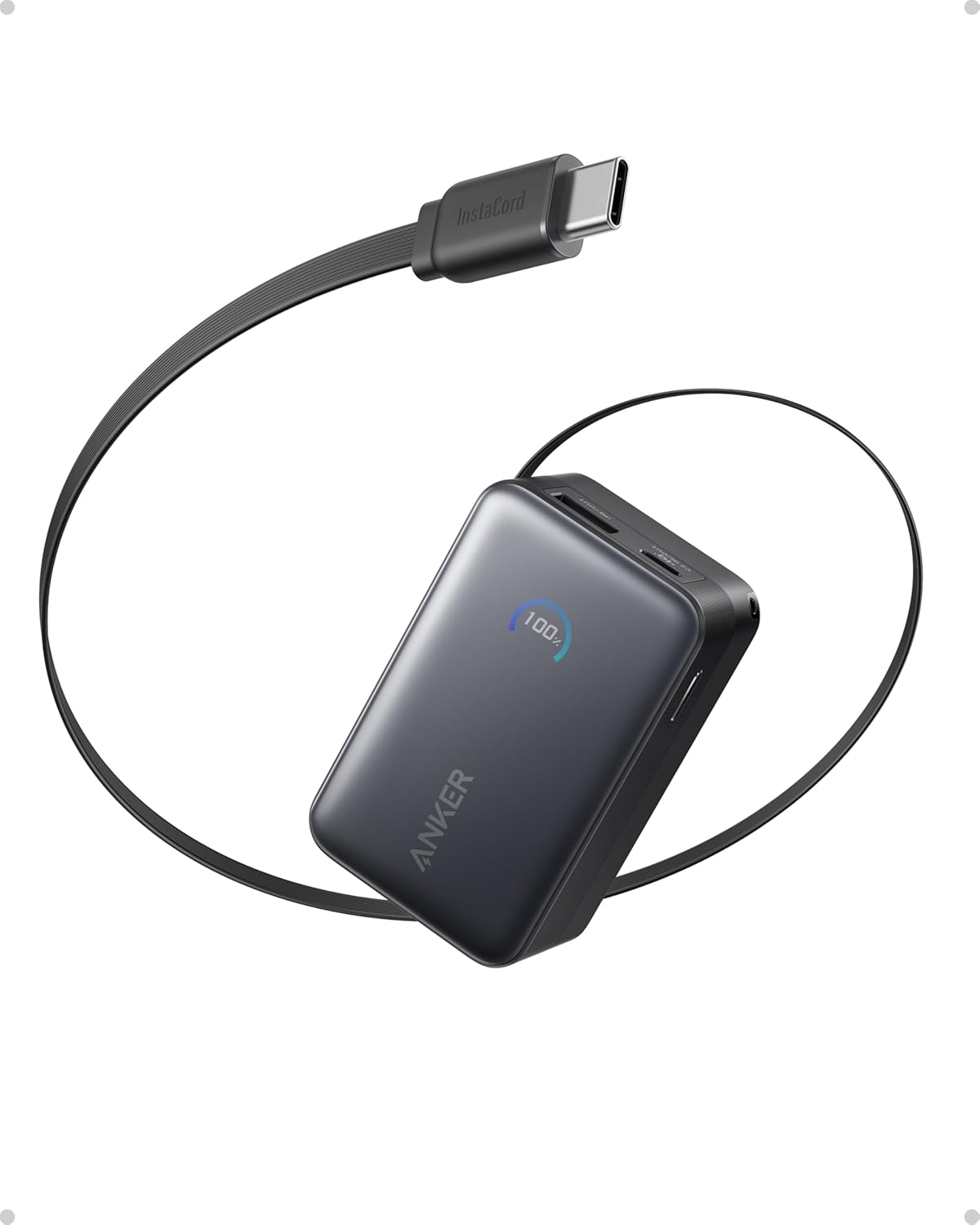 Anker Nano Powerbank  (10K, 45W, Integriertes einziehbares USB-C Kabel)